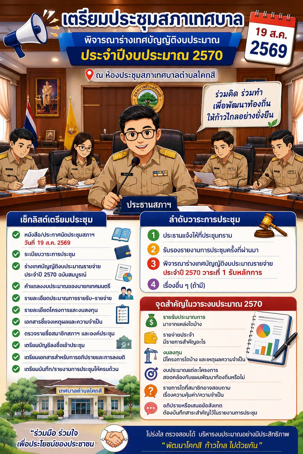 ประชุมสภาเทศบาล พิจารณาร่างเทศบัญญัติงบประมาณ ประจำปีงบประมาณ ๒๕๗๐